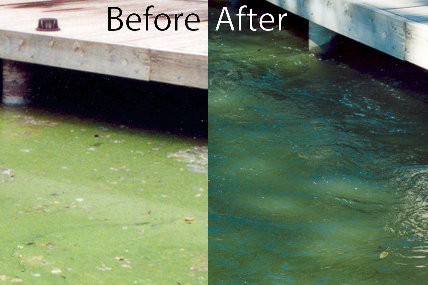 A shot of water before and after an aerator's installation